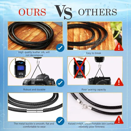 Miniatura 6 de MJartoria Leather Necklace Cord for Men Women 1MM2MM3MM Waterproof Braided Leather Cord Chain Necklace Woven DIY Wax Rope Chain Necklace 16" 18" 20