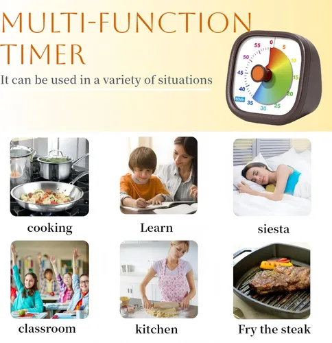 Miniatura 6 de Temporizador visual para niños, temporizador de cuenta regresiva de 60 minutos para cocina, oficina, aula, hogar, estudio, recordatorio de tareas