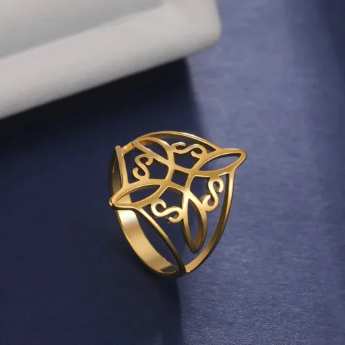 Miniatura 11 de UNIFT Anillo de nudo de bruja para mujer, acero inoxidable, celta, cuaternario, Wicca, estilo geométrico, anillo de nudo de brujería, amuleto
