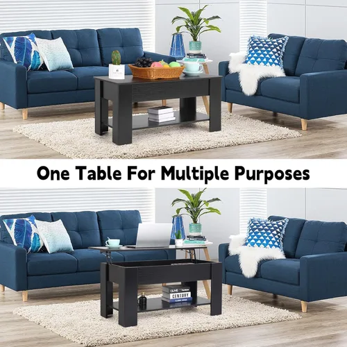 Miniatura 3 de Mesa de centro elevable con compartimento oculto y almacenamiento, mesas de centro elevables de madera moderna para sala de estar y sala
