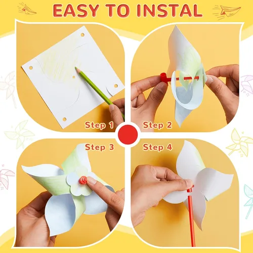 Miniatura 3 de Simgoing 200 molinetes de bricolaje para niños, papel de recuerdo de fiesta, kits de manualidades de verano, molinetes blancos a granel