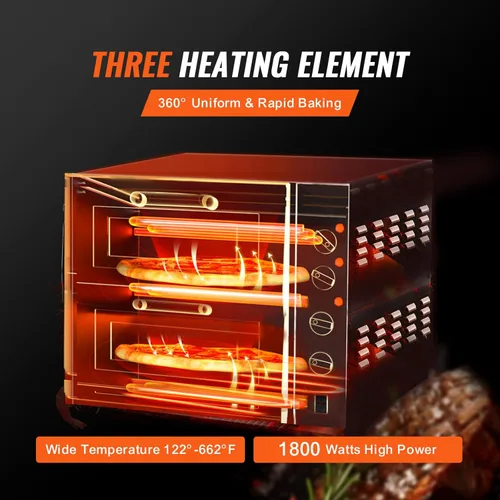 Miniatura 3 de Horno de pizza comercial VEVOR para encimera, capa doble de 14", horno de pizza eléctrico de acero inoxidable con piedra y asa, horno de pizza