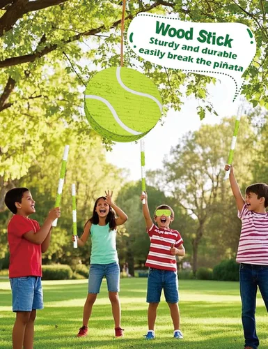 Miniatura 4 de Piñata de pelota de tenis – Incluye palo de madera, vendaje para los ojos y confeti – 13 x 13 x 3 pulgadas – Perfecto para deportes o decoraciones