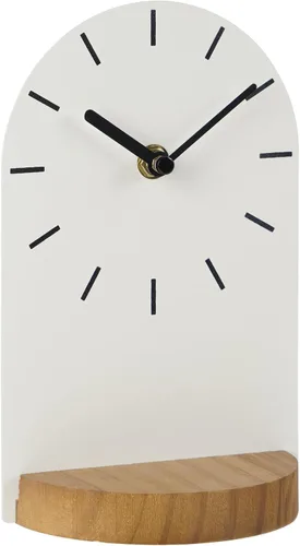 Miniatura 10 de SOFFEE DESIGN Reloj de mesa de una pieza con hoja de hierro con base de madera, reloj de escritorio sin tictac funciona con pilas para sala de Negro