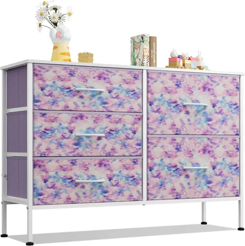 Miniatura 11 de WLIVE - Cómoda para dormitorio con 5 cajones, cómodas anchas para dormitorio con organizadores de cajones, cómoda con cajones, cómoda de tela