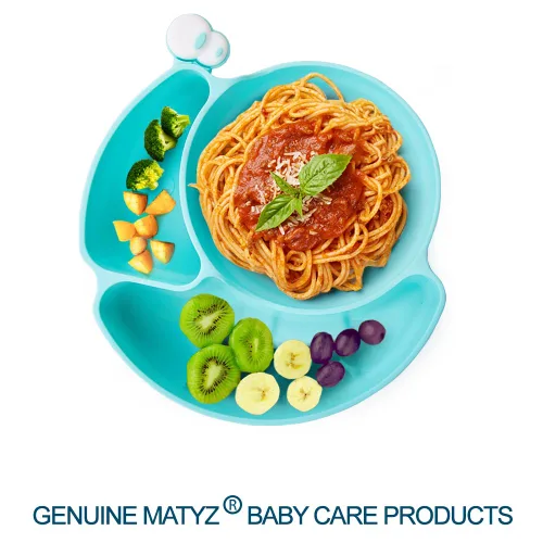 Miniatura 7 de Matyz Platos de succión de silicona para bebés con succión (azul) - Platos divididos para niños antideslizantes - Platos 100% silicona de grado