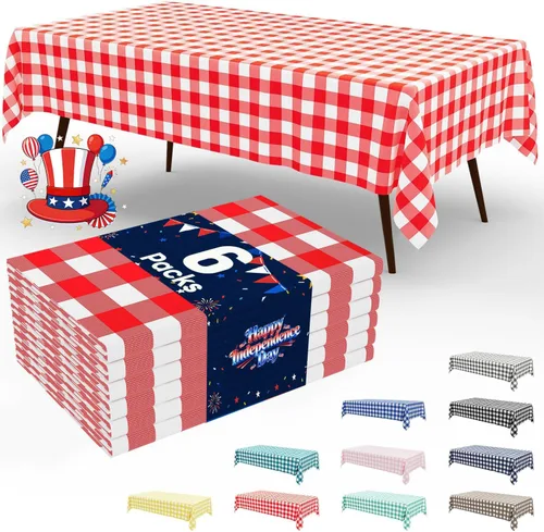 Miniatura 75 de Smiry Paquete de 3 Manteles Desechables de Cuadros Gingham Color Caqui - 54" x 72" Mantel de Plástico de Servicio Pesado, Cubiertas de Mesa