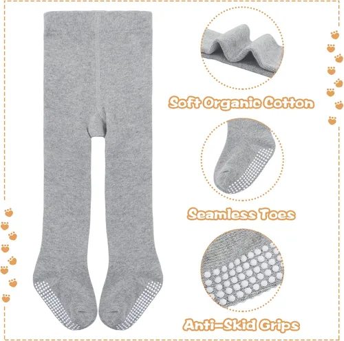 Miniatura 6 de Zando Mallas de algodón para bebés y niñas, acogedoras mallas de agarre antideslizantes para bebés, mallas de punto sólido, medias cálidas
