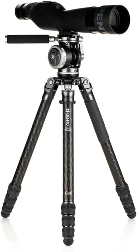 Miniatura 2 de Benro Mammoth - Trípode de fibra de carbono de 4 secciones con cabezal fluido WH15 Wildlife de 2 vías, cuenco resistente de 2.953 in, contrapeso