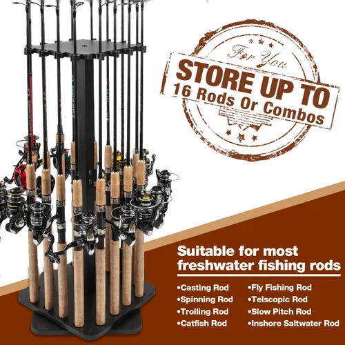 Miniatura 4 de Ghosthorn Soportes para cañas de pesca para garaje, soporte giratorio de 360 grados para cañas de pescar, soporte de pie con capacidad para hasta 16