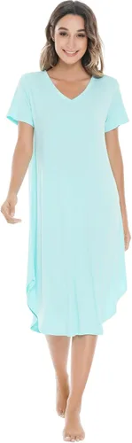Miniatura 4 de NACHILA Camisones para mujer, viscosa hecha de bambú, cuello en V, manga corta, ropa de dormir fresca
