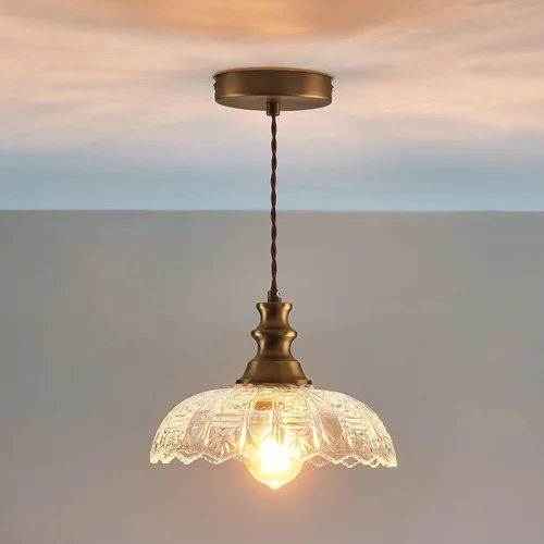 Lámpara Colgante de 1 Luz con Pantalla de Vidrio de Metal Bronce Frotado con Aceite y Cable Ajustable, Lámpara Colgante de Techo Industrial para