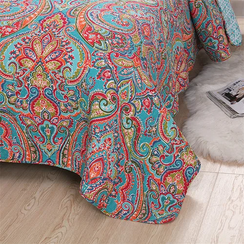 Miniatura 3 de Newrara Jacquard estilo algodón 3 piezas patchwork colcha Boho edredón juegos Queen (rojo)