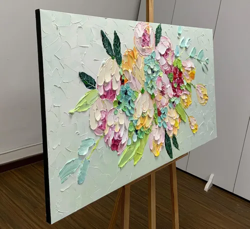 Miniatura 5 de AZAVY Arte, 24 x 48 pulgadas, moderno ramo de flores texturizadas pintadas a mano, arte de pared, pinturas al óleo florales sobre lienzo, naturaleza