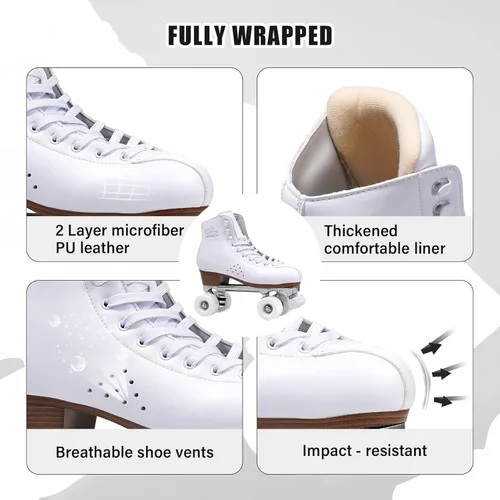 Miniatura 5 de PAPAISON Patines de ruedas para mujeres y hombres, de lujo de 2 capas de microfibra de cuero de doble fila - Patines clásicos de ruedas para niñas