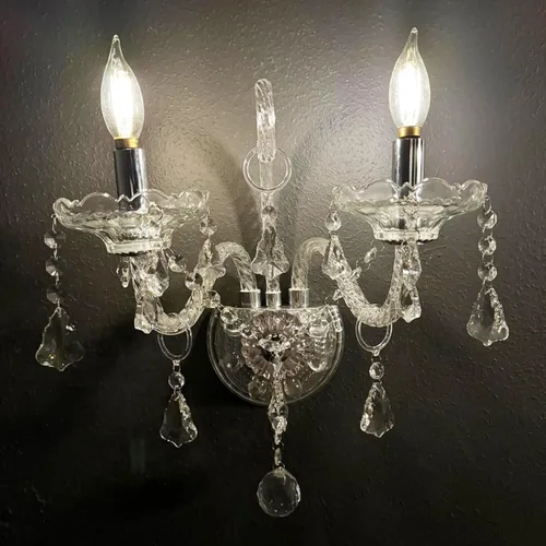 Aplique de pared de cristal vintage, elegante lámpara de pared de cristal, 2 luces, estilo europeo, apliques decorativos de lujo, lámpara de pared 2