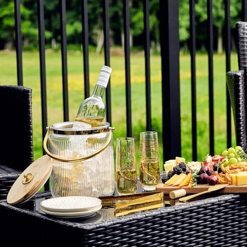 Miniatura 3 de Le'raze Cubo de Hielo de Vidrio con Tapa Hermética, Pinzas, Pala y Asa - Recipiente para Bebidas Acanalado de 3L, Accesorios para Cóctel y Bar