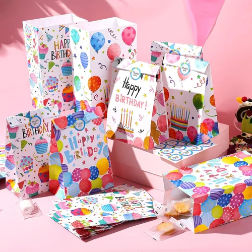 Miniatura 4 de Chrisfall 24 bolsas de regalo de cumpleaños, bolsas de regalo de fiesta de cumpleaños, bolsas de regalo con calcomanías de sellado, bolsas de dulces
