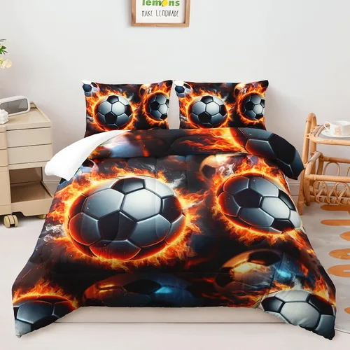 Miniatura 17 de AILONEN Juego de edredón de béisbol tamaño individual, juego de ropa de cama para niños, cama deportiva para niños en una bolsa, 1 juego de edredón