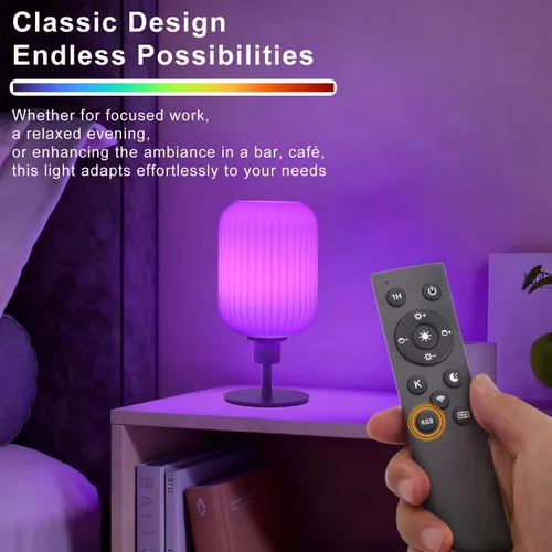 Miniatura 3 de Lámpara de mesa de cristal de mediados de siglo,Lámpara de escritorio regulable,Bombilla LED incluida,Cambio de color RGB remoto,Vidrio acanalado