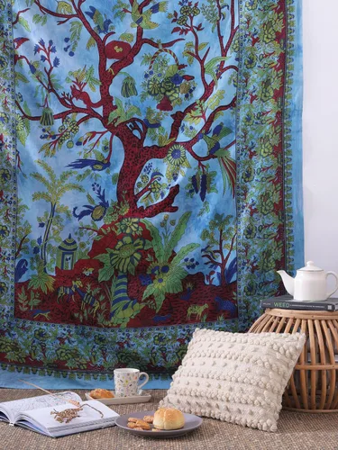 Miniatura 8 de Popular Handicrafts Tree Of Life - Tapiz psicodélico hippie de tamaño individual para colgar en la pared, diseño de maditación india, gitano, Azul