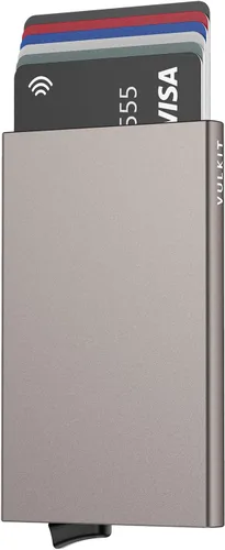 Miniatura 13 de VULKIT - Cartera desplegable, tarjetero delgado y minimalista para hombres y mujeres con bloqueo RFID, mini estuche de metal, Verde esmeralda, S