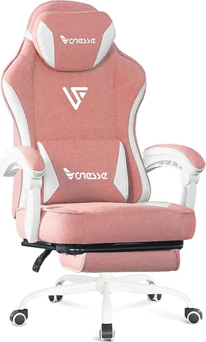 Miniatura 11 de Silla de juegos Vonesse, silla de computadora de tela con amortiguador de resorte de bolsillo, silla de oficina con reposapiés y soporte lumbar