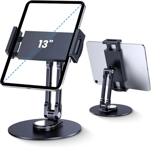 Miniatura 7 de Soporte para tableta para iPad, ajustable con base giratoria de 360 grados para escritorio, soporte giratorio de aluminio para tableta compatible