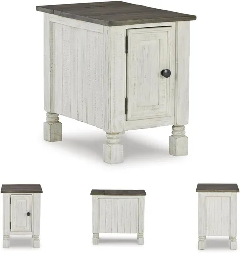 Miniatura 7 de Signature Design by Ashley Havalance - Mesa auxiliar de silla casual, puerto de carga USB doble, estante fijo, madera de pino, 16 pulgadas de ancho