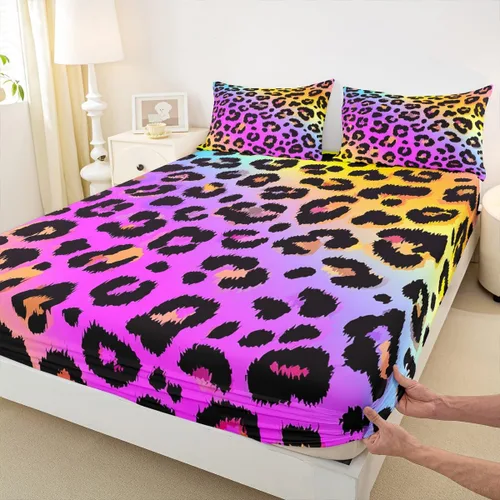 Miniatura 33 de Juego de sábanas con estampado de manchas de piel de cheetah abstracto, sábana bajera tamaño individual para niños, niñas y mujeres, decoración
