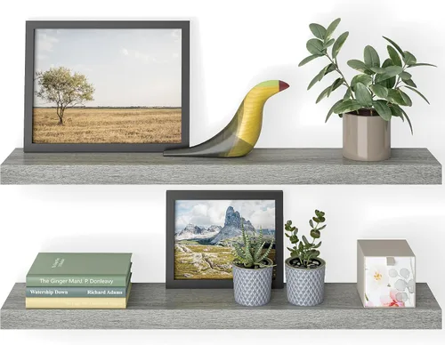 Miniatura 9 de Ballucci - Estantes flotantes, juego de 2 estantes de pared de madera de 36 pulgadas, con soportes invisibles para baño, sala de estar, dormitorio