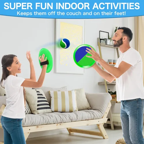 Miniatura 5 de Juego de Captura de Pelotas, Juego de Lanzamiento para Niños de 3 4 5 6 7 8-12 Años Niño Niña, Juego de Atrapar Pelotas con 2 Paletas para Juego