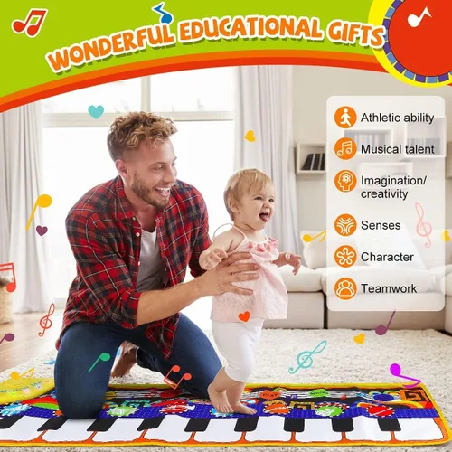 Miniatura 4 de RenFox Alfombrilla de piano para bebé con 25 sonidos musicales, tapete de juego musical para niños, desarrollo educativo temprano, regalo