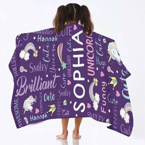 Miniatura 6 de YESCUSTOM Toallas de baño personalizadas con nombre, toallas de playa personalizadas Uniocorn para adultos y niños, microfibra de dibujos animados