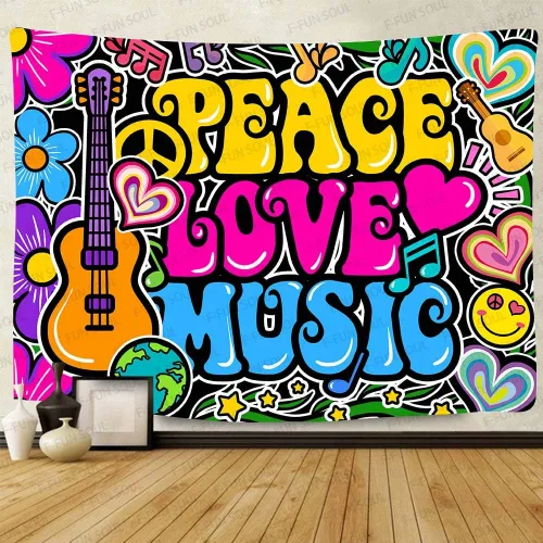 Miniatura 5 de F-FUN SOUL Tapiz de amor de paz y genial, 40 x 30 pulgadas, tapices musicales de los años 70, tapices psicodélicos de arte para colgar en la pared
