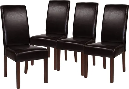 Miniatura 10 de Flash Furniture Greenwich Series Black LeatherSoft - Silla de comedor Parsons de mediados de siglo con parte trasera tapizada