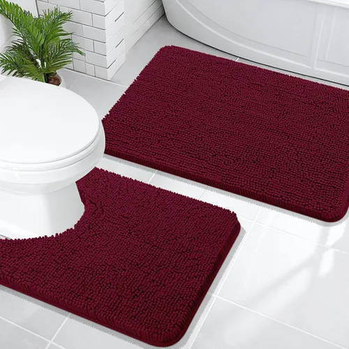 Miniatura 41 de OLANLY Juego de alfombras de baño de 2 piezas, alfombras de baño de chenilla suave y absorbente y alfombra de contorno en forma de U para inodoro