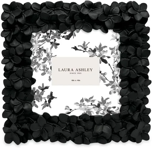 Miniatura 2 de Laura Ashley - Marco de fotos 4x4 negro con textura floral hecho a mano en resina con caballete y gancho para mesa y pared, diseño floral decorativo