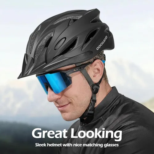 Miniatura 2 de Odoland Conjunto de casco de bicicleta para adultos y lentes de sol de ciclismo para hombres y mujeres, casco de bicicleta certificado de seguridad