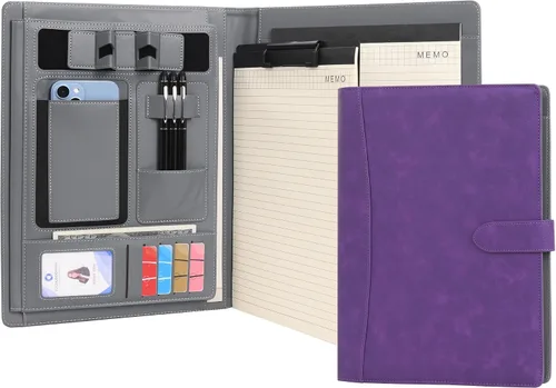 Miniatura 10 de Wason Portafolio Padfolio A4 Carpeta de cuero PU Archivo de archivos Estuche con almohadilla de escritura extraíble portapapeles tarjeta estuche