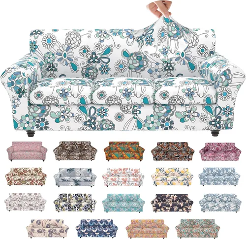 Miniatura 54 de Fundas elásticas para silla, fundas elásticas para sillón de 2 piezas, fundas de sofá lavables con diseño floral para sillón, protector de muebles