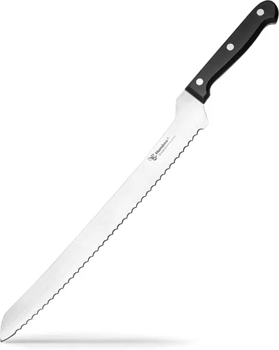 Miniatura 7 de Cuchillo de pan dentado de 10 pulgadas, hoja de acero inoxidable de alta calidad con borde ondulado, mango de espiga completa, afilado para pan