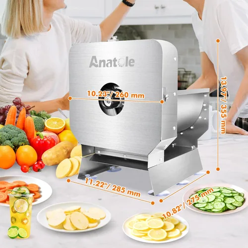 Miniatura 6 de Cortadora de verduras eléctrica Anatole, cortadora comercial de frutas, acero inoxidable, espesor ajustable de 0-0.4'', con modo manual para tomate