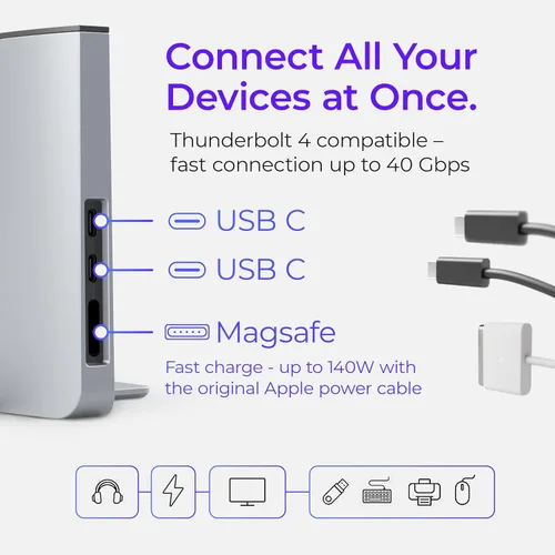 Miniatura 6 de Base para Apple MacBook Air de 13" - Estación de acoplamiento - Conecta pantallas duales con dos puertos Thunderbolt 4 USB-C - Hub de estación