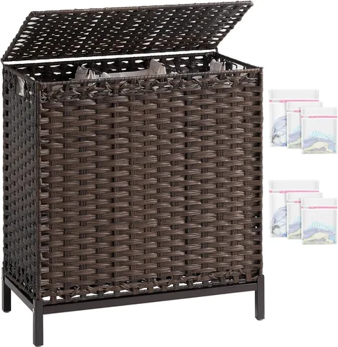 Miniatura 16 de SETVSON Cesta de ropa sucia con tapa de 132 L, (35 galones) cesta de ropa sucia con tapa, cesta de ropa sucia de ratán tejida a mano con pies Natural