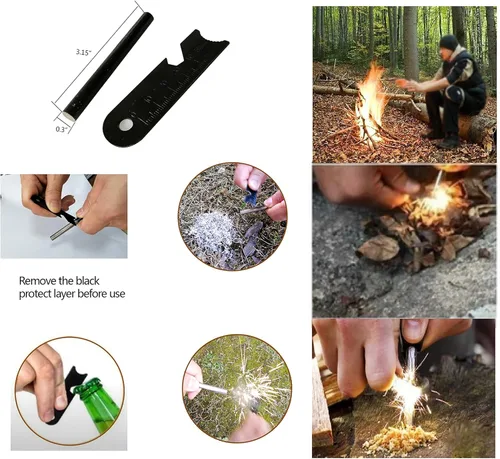 Miniatura 8 de Arrancador de incendios de emergencia Ferro Rod Striker Magnesio 6 bolsas para camping, senderismo, bushcraft, supervivencia, huracán al aire libre