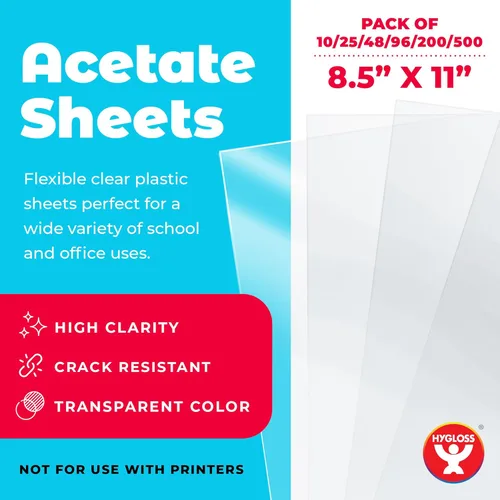 Miniatura 2 de Hygloss Hojas de papel de acetato de 8.5" x 11" - 7 mil hojas de acetato transparentes para proyectos de manualidades, hojas de plantilla