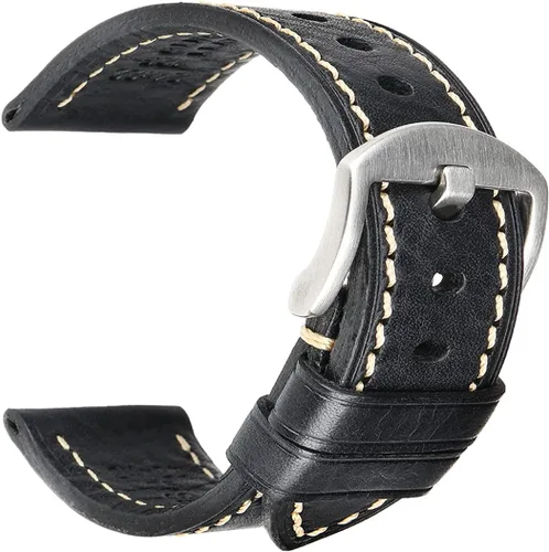 REZERO Correa de reloj de cuero genuino hecha a mano, cuero curtido vegetal, correas de reloj enceradas con aceite de repuesto de 0.709 in, 0.748