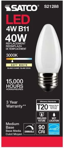 Miniatura 5 de Satco 6Pk 4w B11 LED 3000K base media esmerilada regulable - 40 W equiv