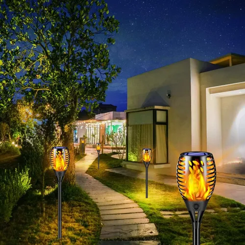 Miniatura 6 de TomCare Paquete de 8 luces solares para exteriores, llamas parpadeantes, antorcha, luces decorativas de jardín, iluminación impermeable para jardín